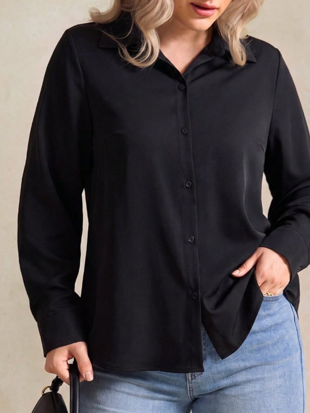 Black Elegant Regular Fit Button Contrast Lace Plants Shirt Collar Top